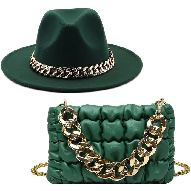 Matching Hat w/ Purse & Gold Chain