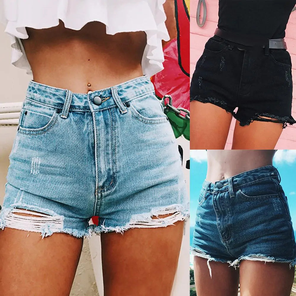 High Waist Ripped Denim Shorts